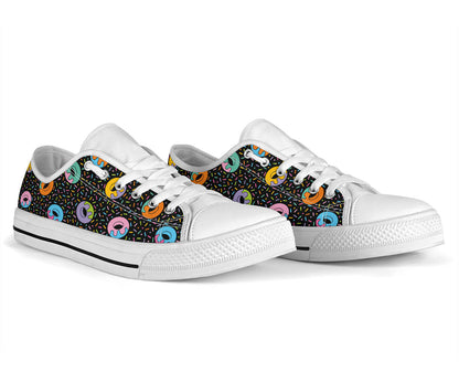 Donut Pattern Print Design DN012 White Bottom Low Top Shoes