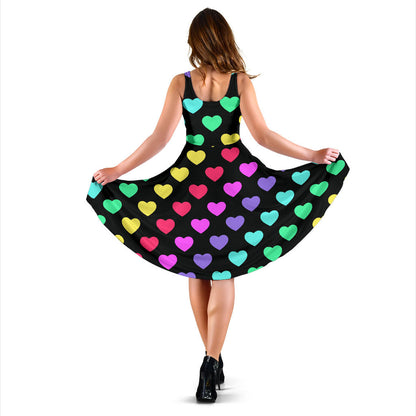 Heart Rainbow Pattern Print Design HE02 Midi Dress