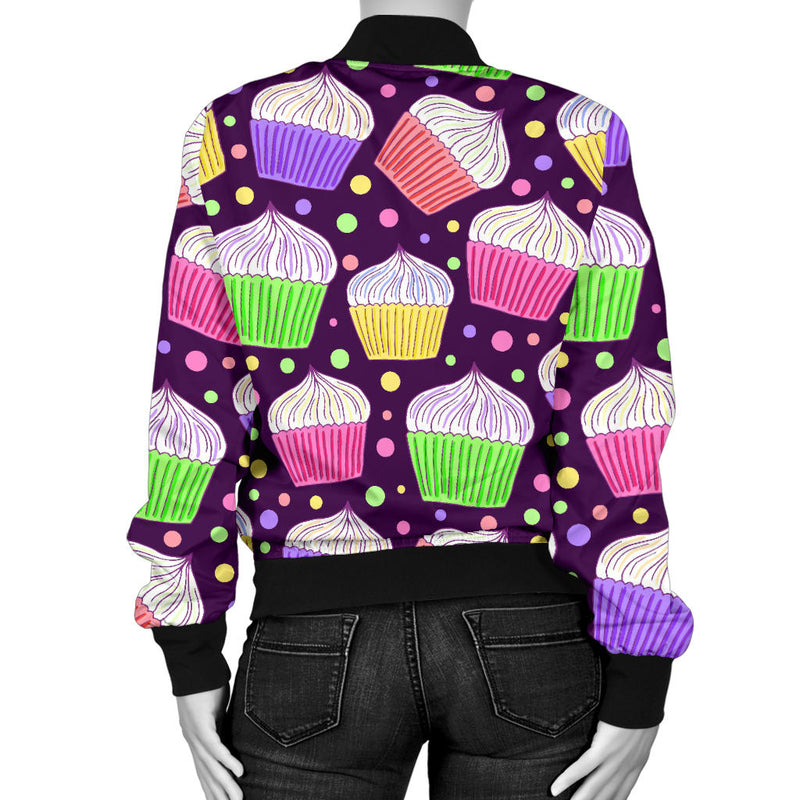 Cupcake Pattern Print Design CP07 Women Bomber Jacket