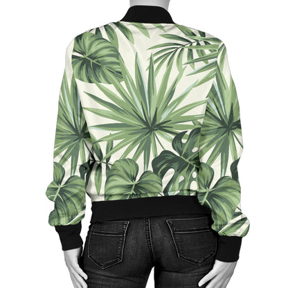 Palm Leaf Pattern Print Design A02 Women's Bomber Jacket