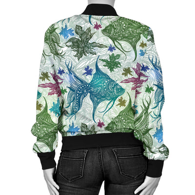 Angelfish Tribal Pattern Print Design 01 Women's Bomber Jacket