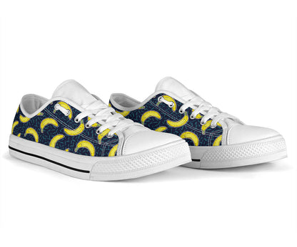 Banana Pattern Print Design BA09 White Bottom Low Top Shoes