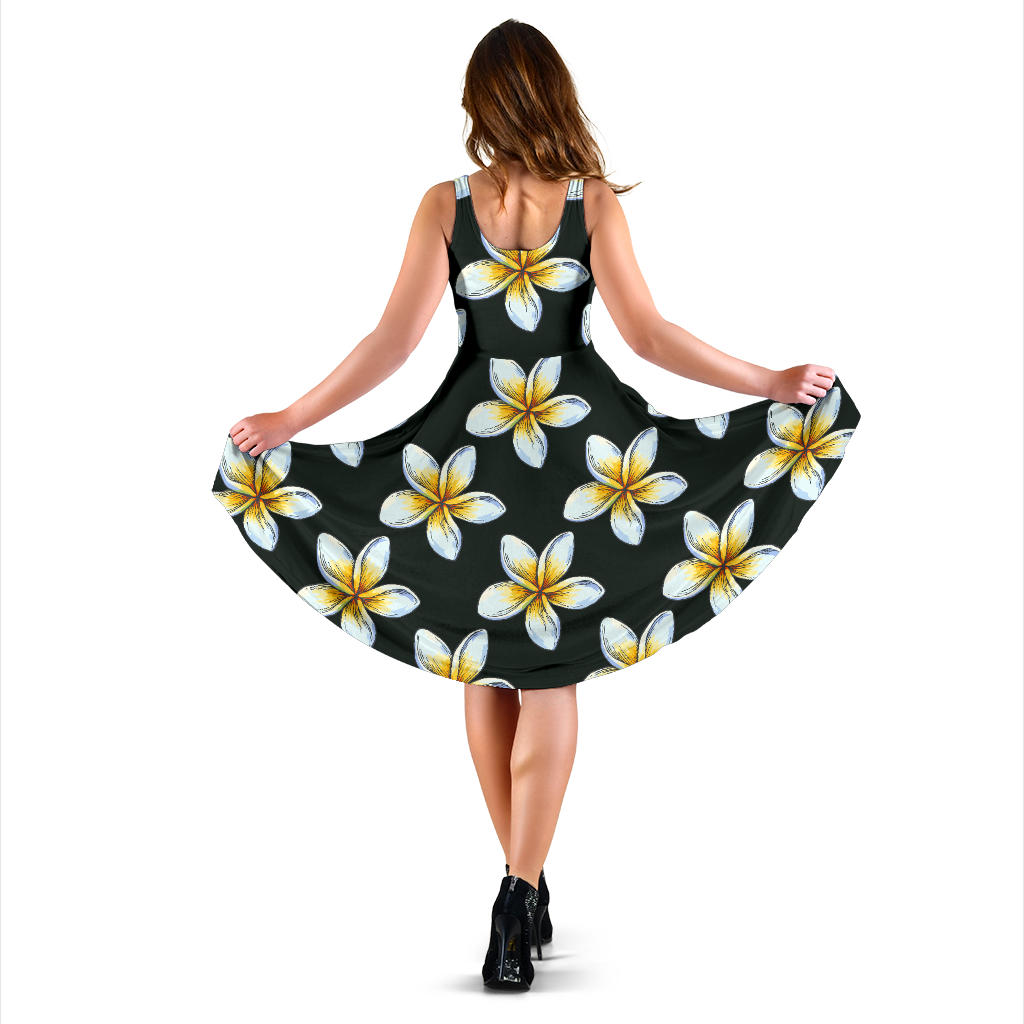 White Plumeria Pattern Print Design PM022 Midi Dress