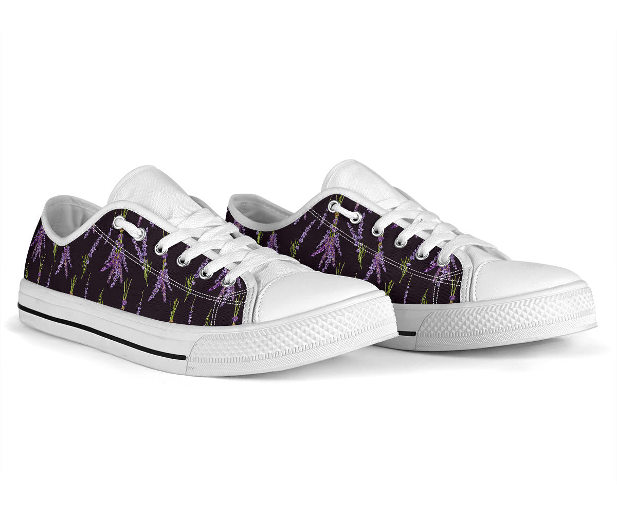 Lavender Pattern Print Design LV05 White Bottom Low Top Shoes