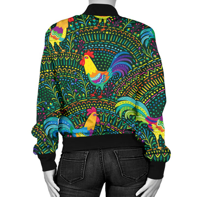 Rooster Pattern Print Design A01 Women's Bomber Jacket