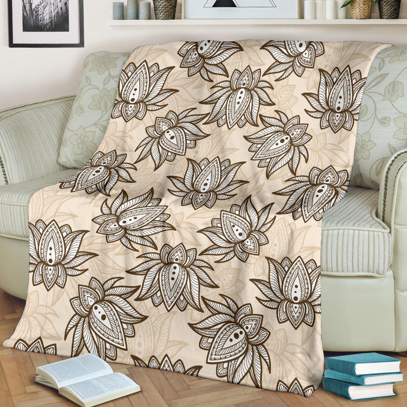 lotus Boho Pattern Print Design LO05 Fleece Blanket