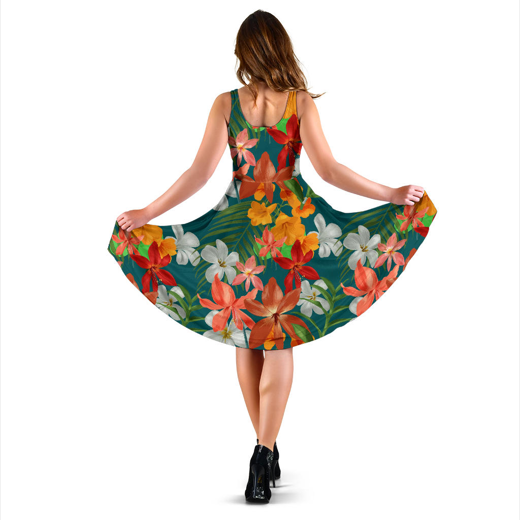 Amaryllis Pattern Print Design AL06 Midi Dress