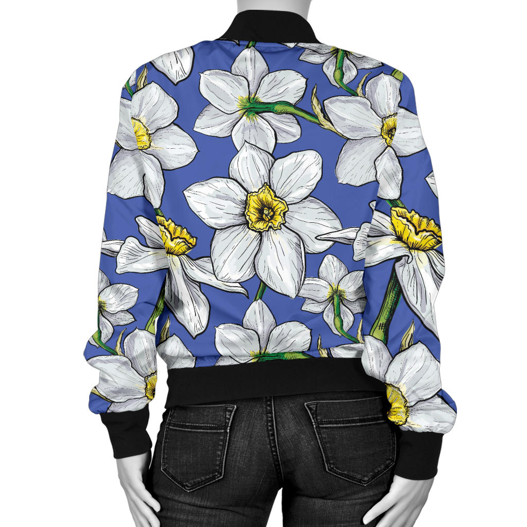 Daffodils Pattern Print Design DF08 Women Bomber Jacket