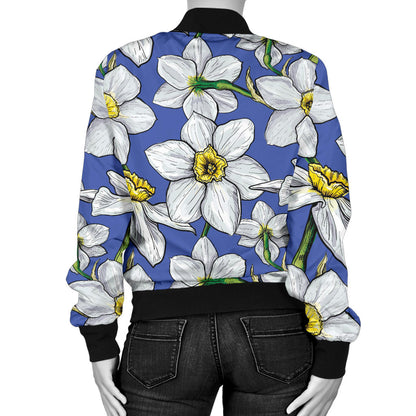 Daffodils Pattern Print Design DF08 Women Bomber Jacket