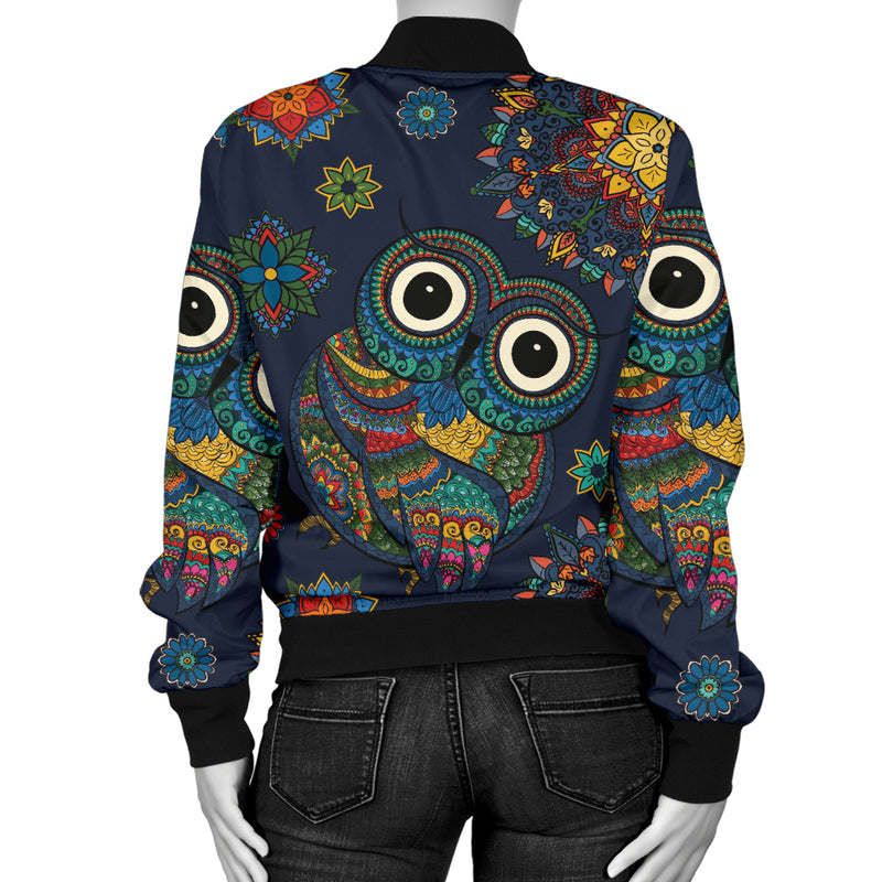 Owl Boho Style Pattern Print Design A04 Women's Bomber Jacket