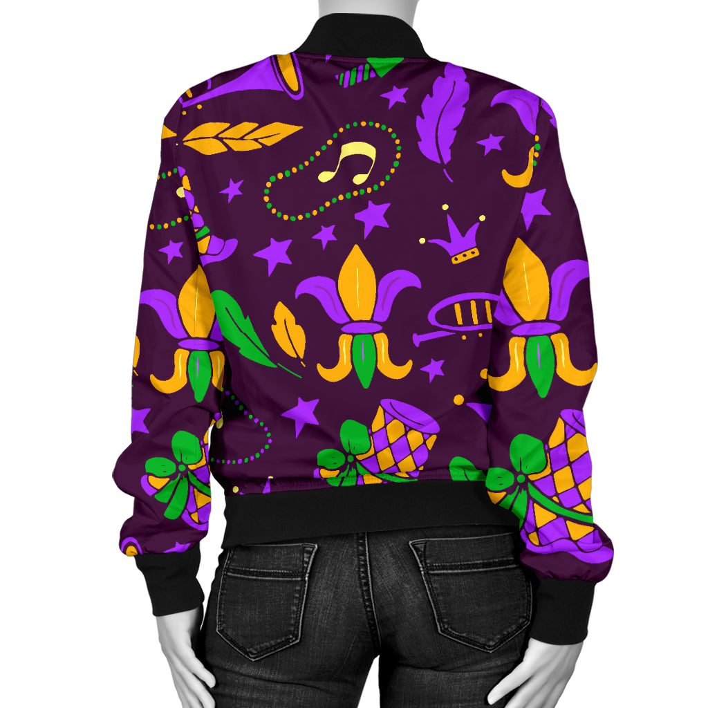 Mardi Gras Pattern Print Design 08 Women's Bomber Jacket