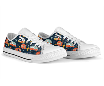 Camper Caravan Print Pattern White Bottom Low Top Shoes