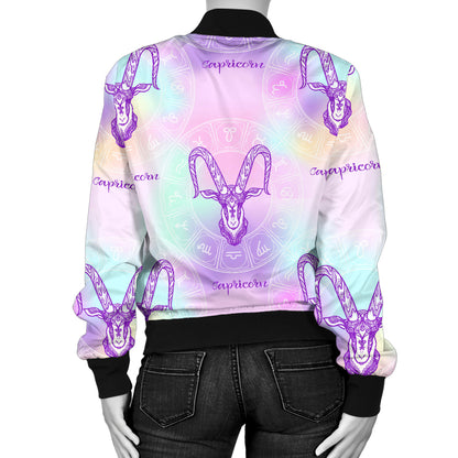 Capricorn Zodiac Pattern Print Design 02 Women's Bomber Jacket
