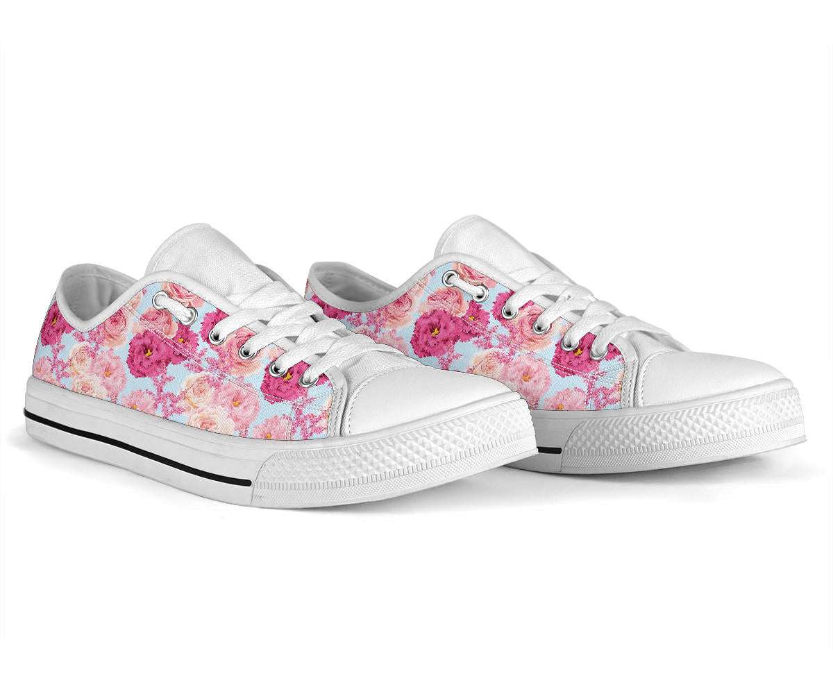 Lisianthus Pattern Print Design LT05 White Bottom Low Top Shoes