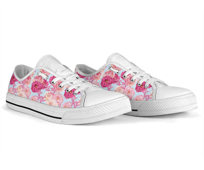 Lisianthus Pattern Print Design LT05 White Bottom Low Top Shoes