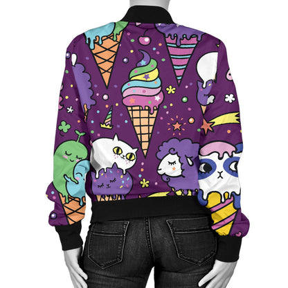 Ice Cream Pattern Print Design IC07 Women Bomber Jacket