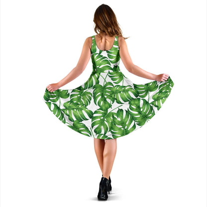 Palm Leaves Pattern Print Design PL08 Midi Dress