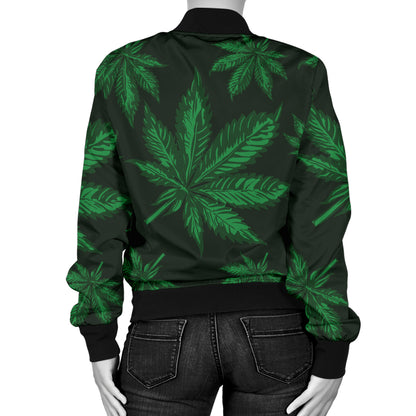 Pot Leaf Pattern Print Design A04 Women's Bomber Jacket