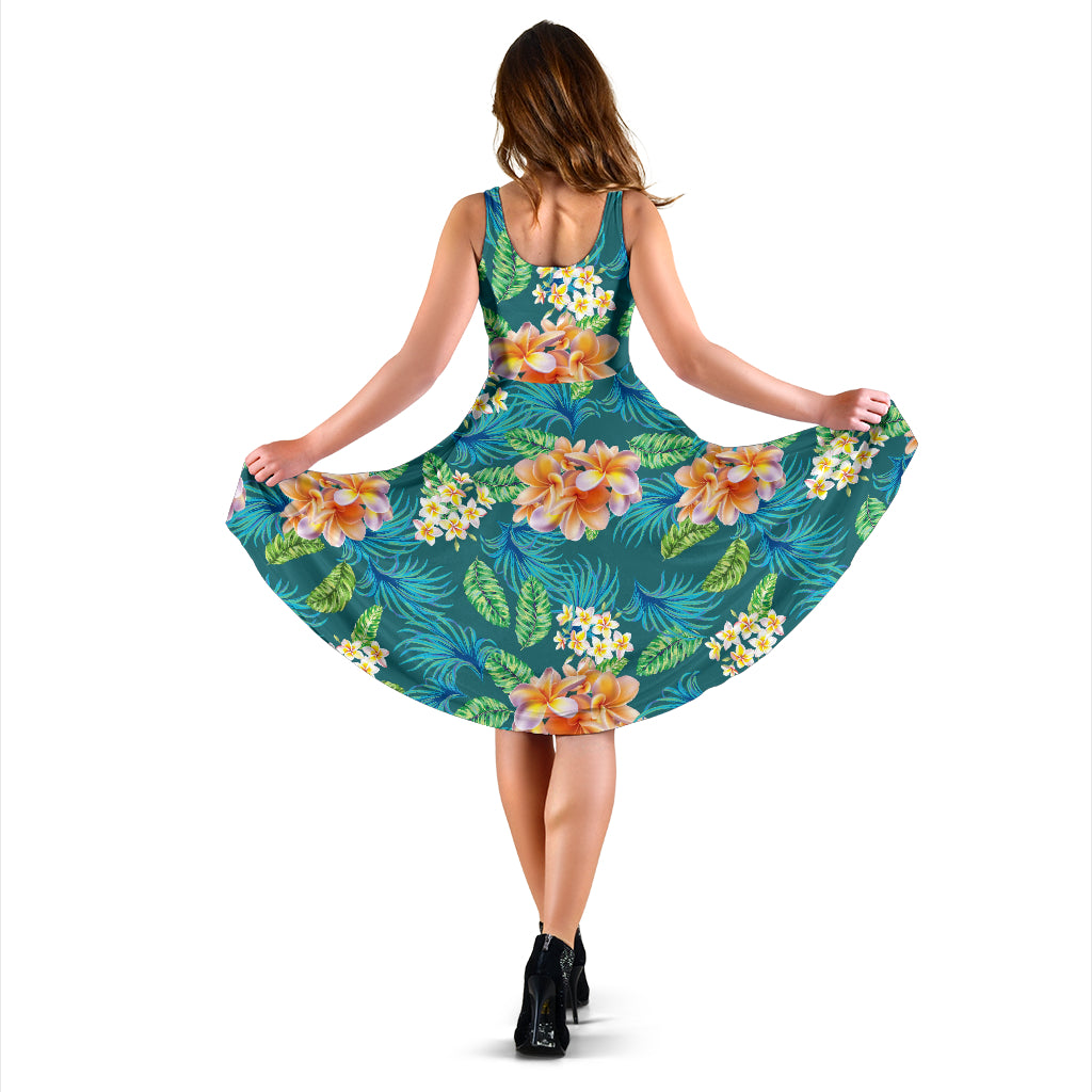 Plumeria Tropical Flower Design Print Midi Dress
