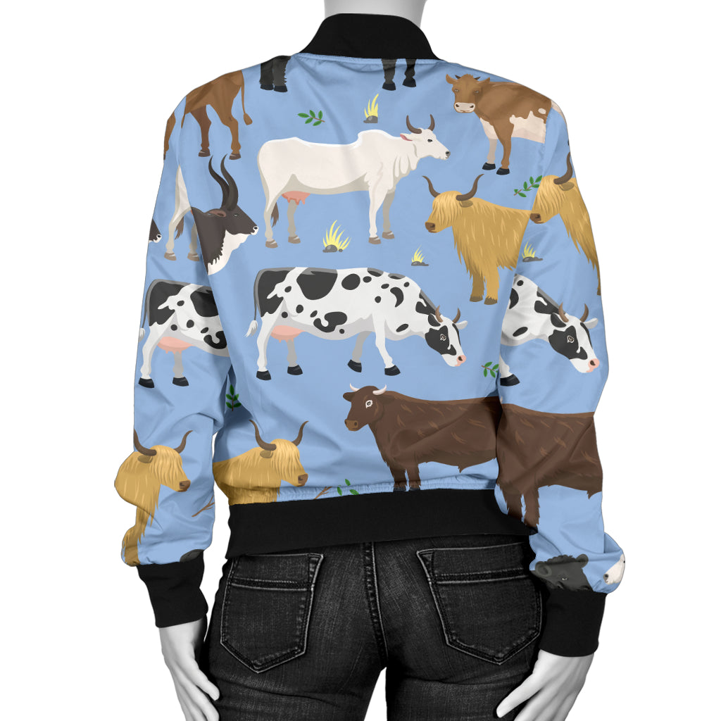 Cattle Pattern Print Design 02 Women's Bomber Jacket