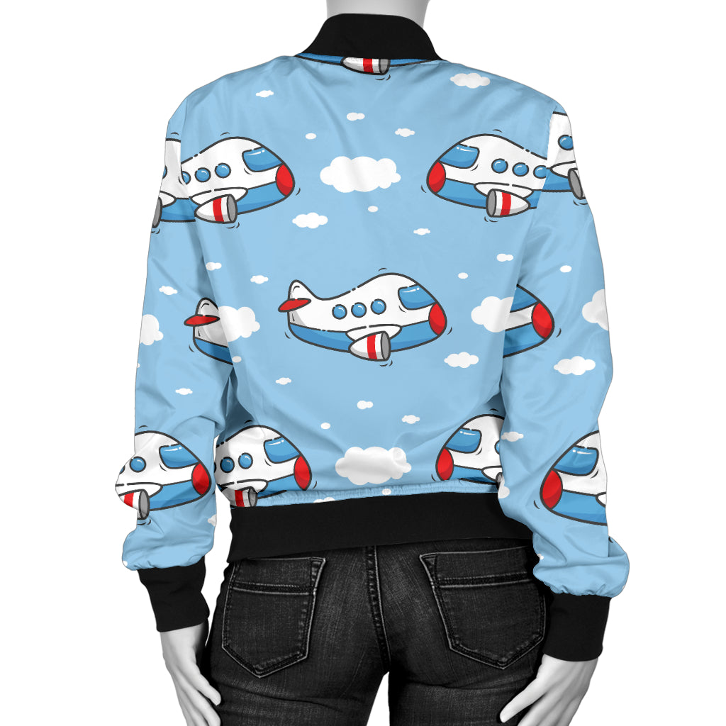 Airplane Cartoon Pattern Print Design 07 Women's Bomber Jacket