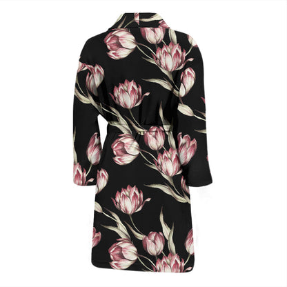 Tulip Pink Pattern Print Design TP02 Men Bathrobe