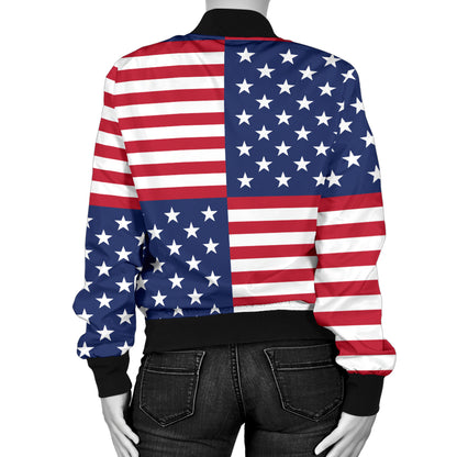 Patriotic US Flag Pattern Print Design A03 Women's Bomber Jacket