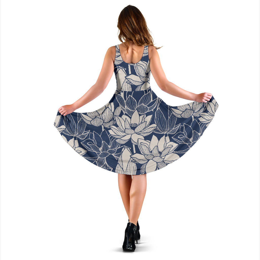Water Lily Pattern Print Design WL04 Midi Dress