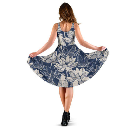 Water Lily Pattern Print Design WL04 Midi Dress
