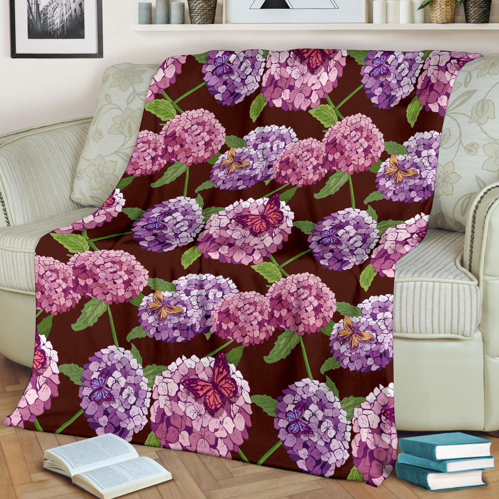 Hydrangea Pattern Print Design HD08 Fleece Blanket