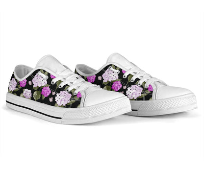 Hydrangea Pattern Print Design HD011 White Bottom Low Top Shoes