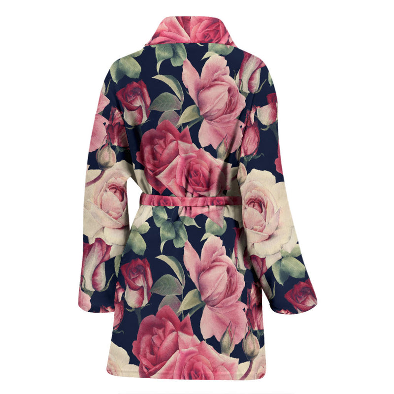 Rose Pattern Print Design RO05 Women Bathrobe