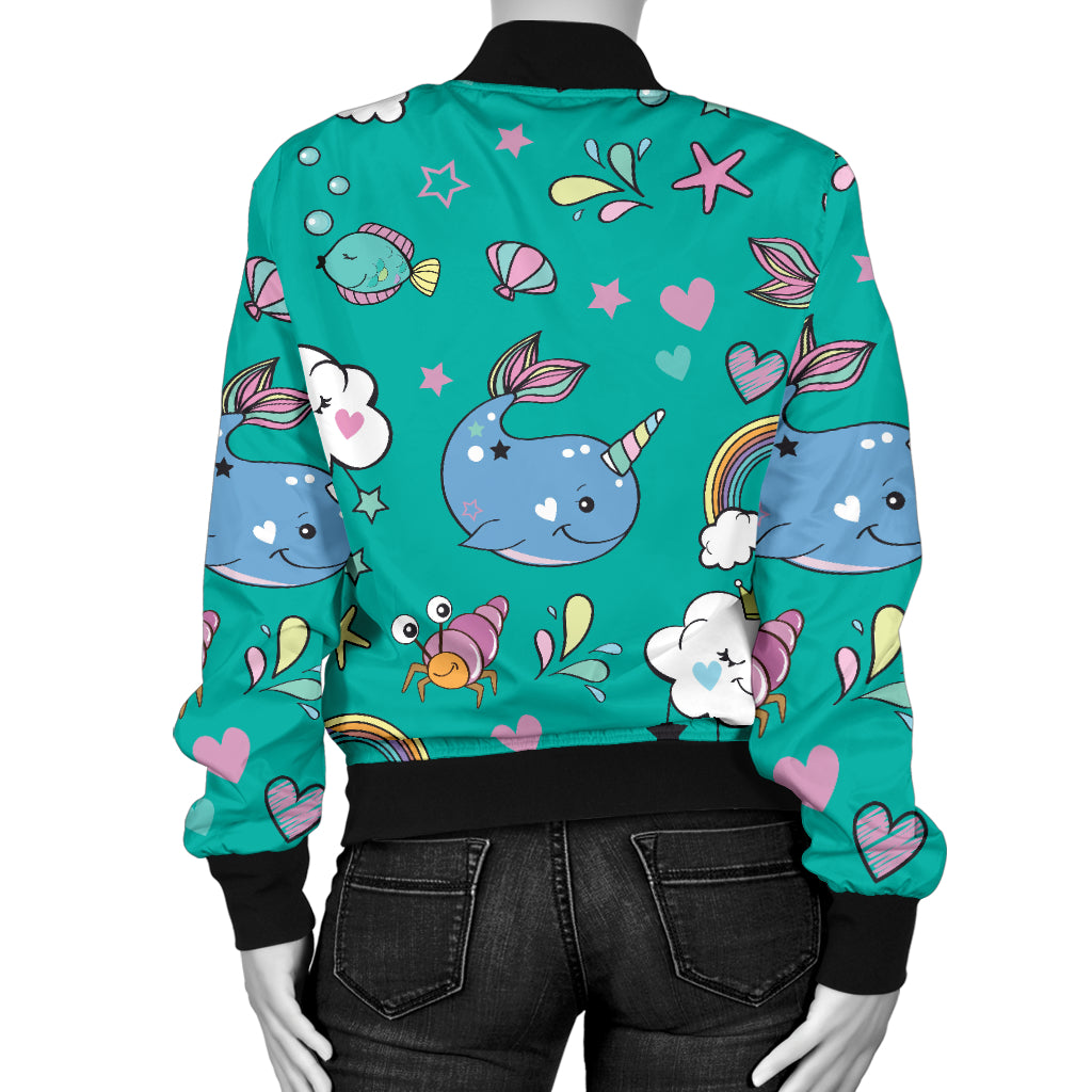 Narwhal Pattern Print Design 04 Women's Bomber Jacket