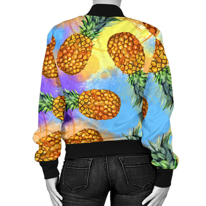 Pineapple Pattern Print Design PP09 Women Bomber Jacket