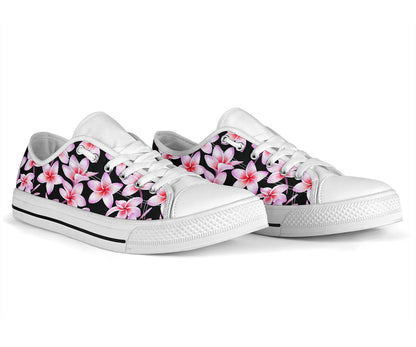 Pink Plumeria Pattern Print Design PM09 White Bottom Low Top Shoes