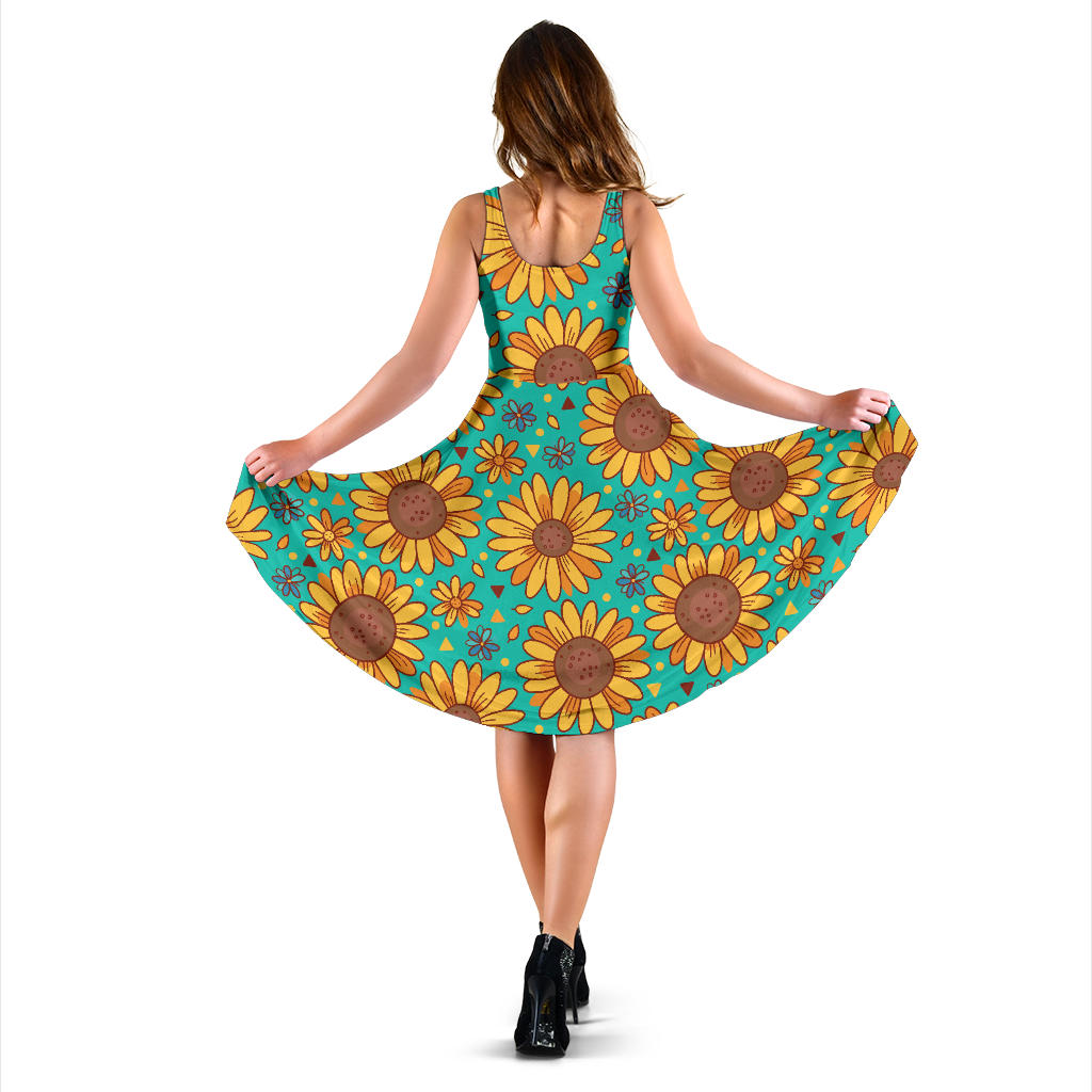 Sunflower Pattern Print Design SF013 Midi Dress