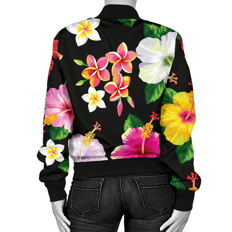 Hibiscus Pattern Print Design HB025 Women Bomber Jacket