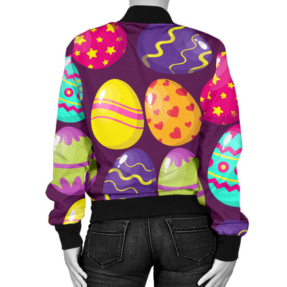 Easter Eggs Pattern Print Design RB04 Women Bomber Jacket