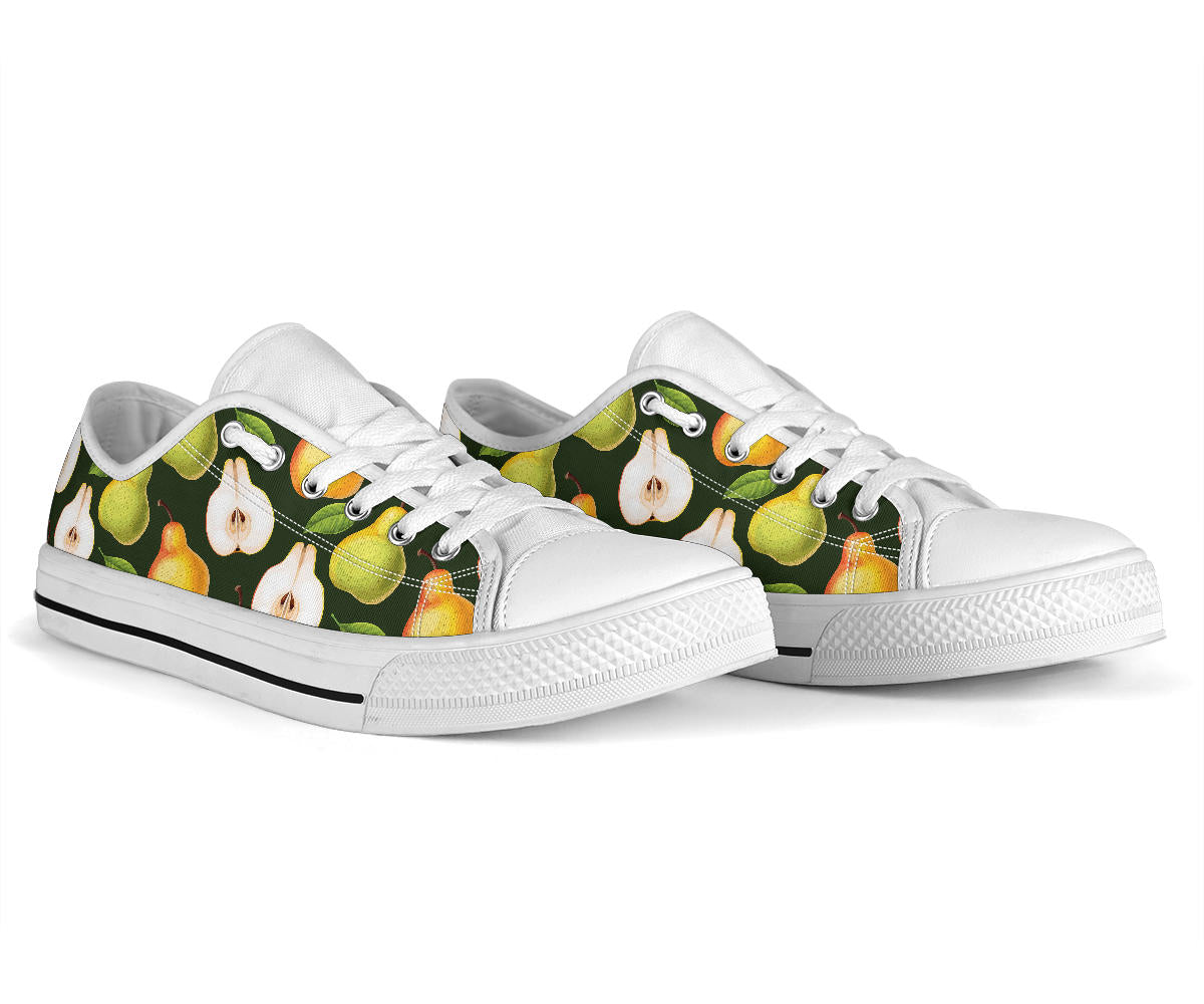 Pear Pattern Print Design PE06 White Bottom Low Top Shoes