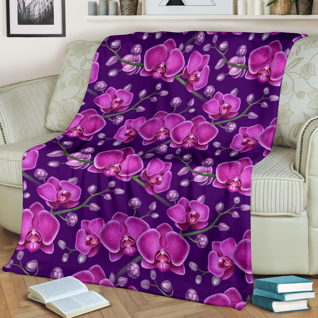 Orchid Purple Pattern Print Design OR02 Fleece Blanket