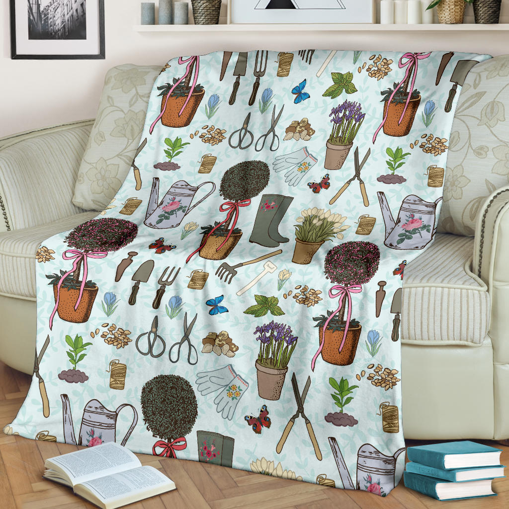 Gardening Pattern Print Design G01 Fleece Blanket