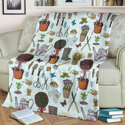 Gardening Pattern Print Design G01 Fleece Blanket