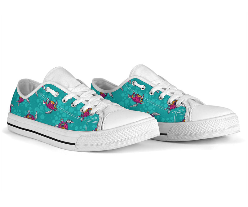 Sea Turtle Pattern White Bottom Low Top Shoes