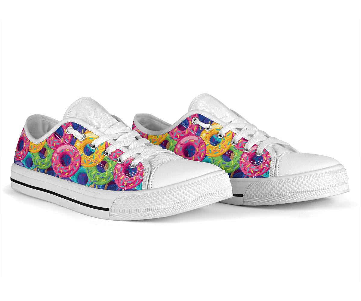 Donut Pattern Print Design DN010 White Bottom Low Top Shoes