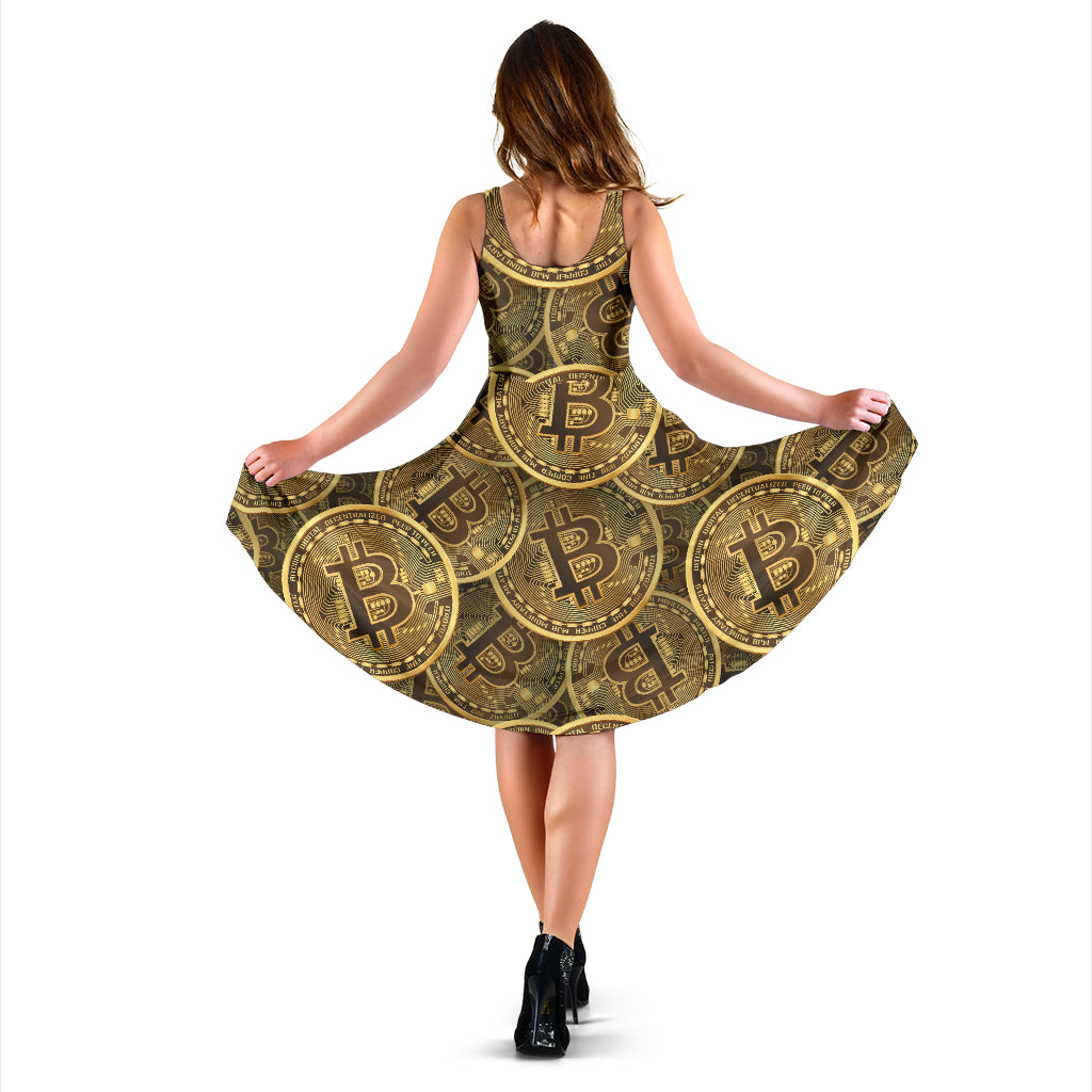 Bitcoin Pattern Print Design DO01 Midi Dress