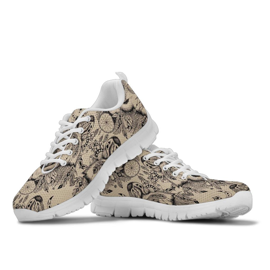 Indian Boho Wolf  Sneakers White Bottom Shoes