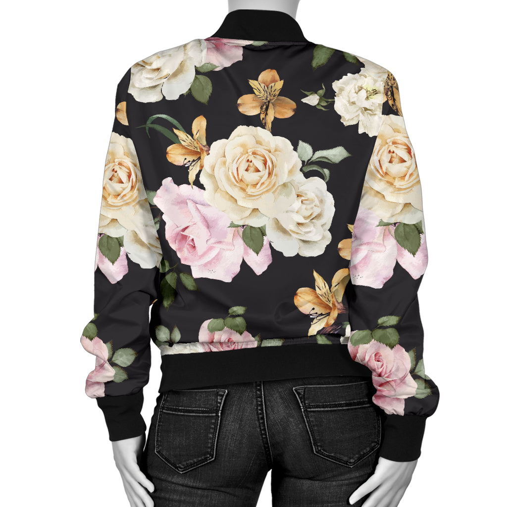 Rose Pattern Print Design A01 Women's Bomber Jacket