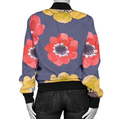 Anemone Pattern Print Design AM010 Women Bomber Jacket