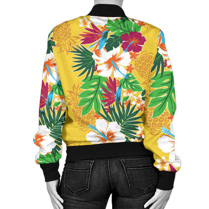 Hawaiian Themed Pattern Print Design H09 Women Bomber Jacket