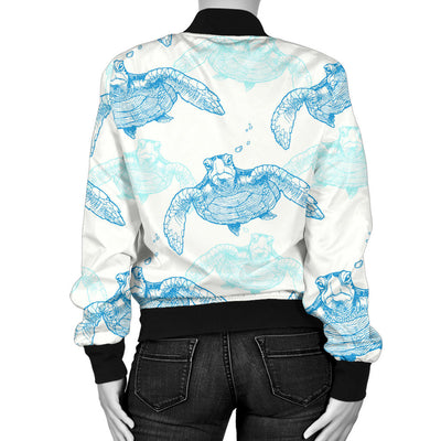 Sea Turtle Pattern Print Design T01 Women Bomber Jacket